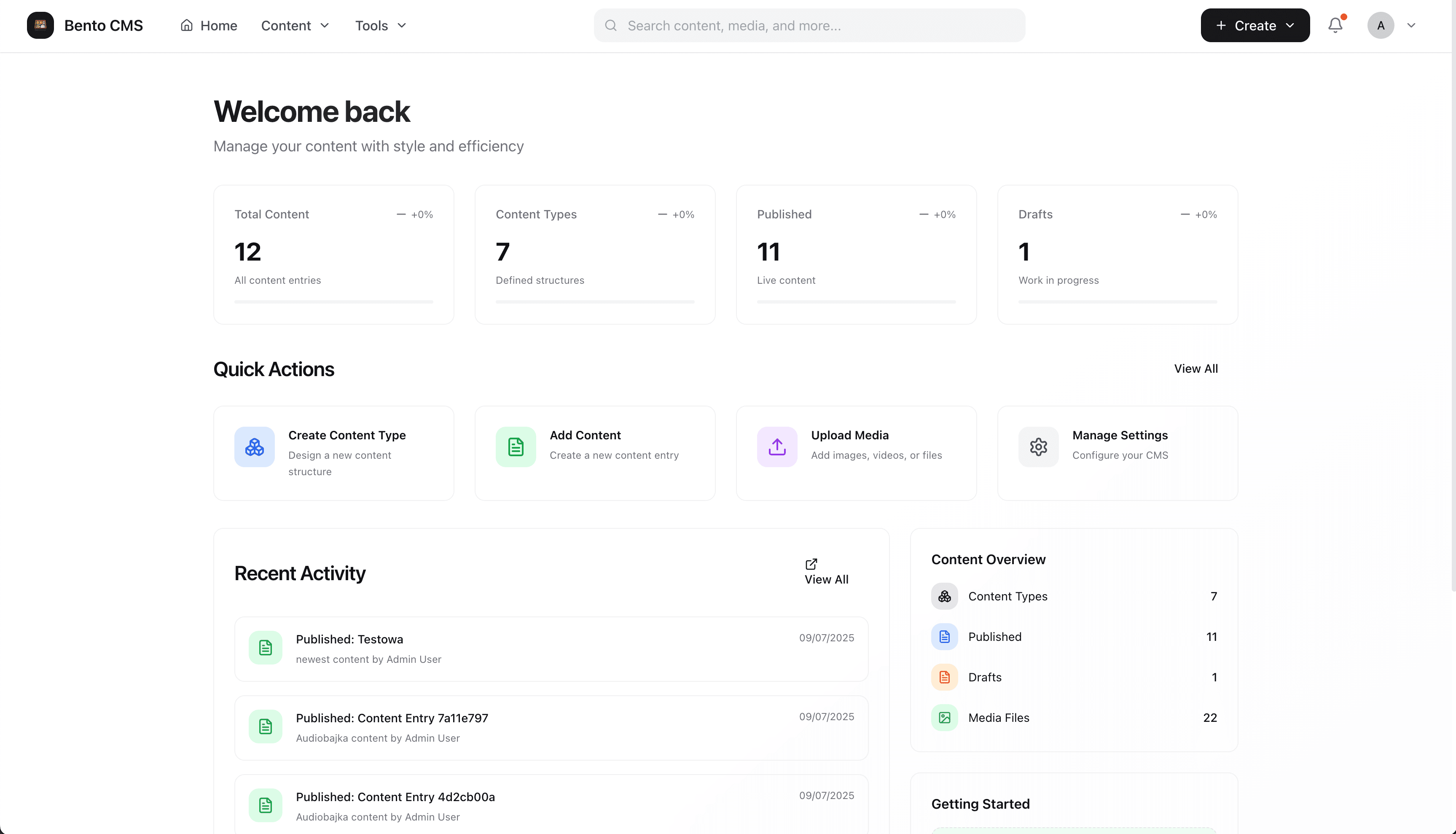 Bento CMS Dashboard